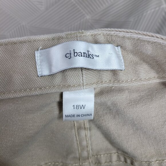 CJ Banks Boot Cut Pants Plus Size 18W 18 38" Waist Khaki Tan Beige Denim Canvas - Picture 4 of 5